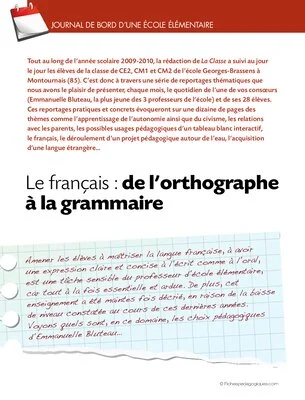 Journal de bord élémentaire (3) / Le français, de l'orthographe à la grammaire