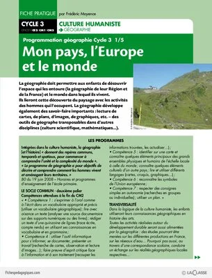 Programmation géographie Cycle 3 (1) / Mon pays, l'Europe et le monde