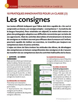 10 pratiques innovantes pour la classe (3) / Les consignes