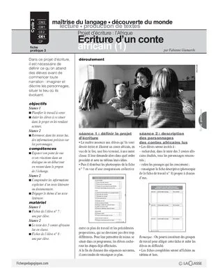 Projet d'écriture CE1 : L'Afrique (3) / Ecriture d'un conte (1)