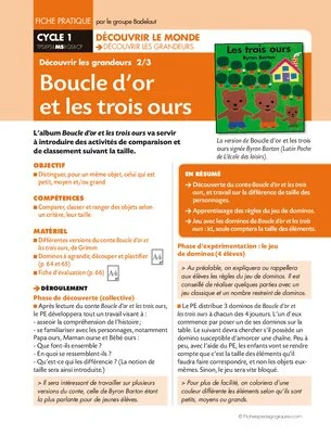 Découvrir les grandeurs. Boucle d'or et les trois ours