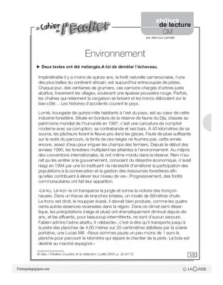 Ateliers de lecture / Environnement