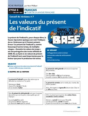 Conseil de révisions (7) Les valeurs du présent de l'indicatif