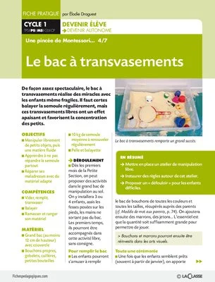 Le bac à transvasements. Montessori 4/7