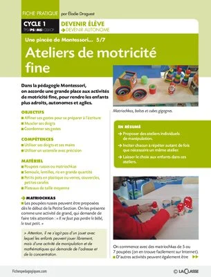 Ateliers de motricité fine. Montessori 5/7
