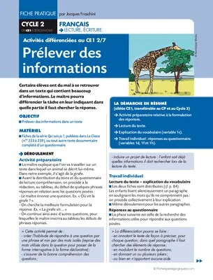 Activités différenciées au CE1. Prélever des informations