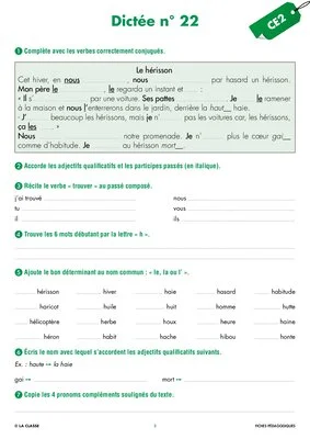 Une année de dictées CE2 avril
