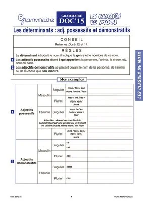 Les classes de mot. Grammaire CM
