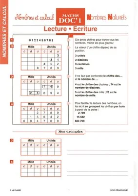 Maths CM Nombres et calcul ~ Docs en stock