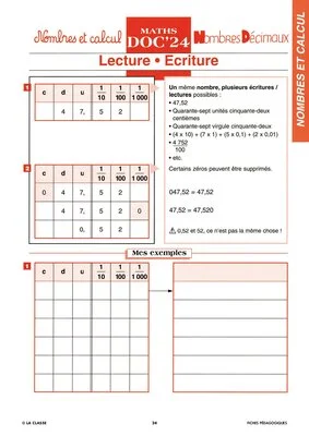 Maths CM Nombres et calcul ~ Docs en stock