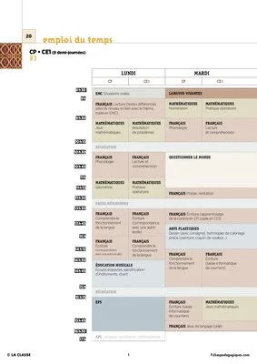 CE1 - 6 Emplois du temps - Nouveaux programmes 2016