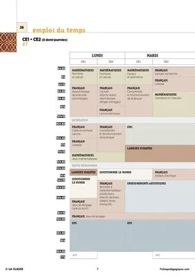 CE1 - 6 Emplois du temps - Nouveaux programmes 2016