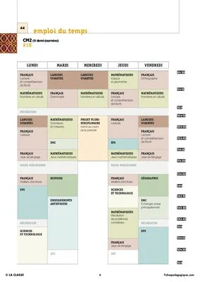 CM2 - 4 Emplois du temps - Nouveaux programmes 2016
