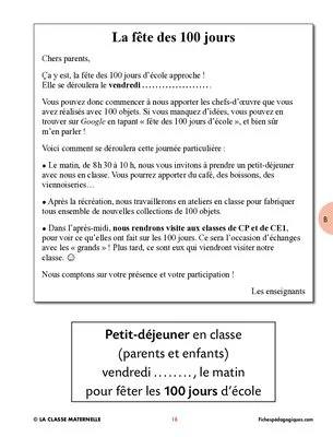 Projet 100 jours d’école en maternelle (MS-GS) : activités et rituels autour des nombres