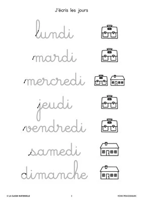 Ecrire les lettres, chiffres, jours, mois en cursive