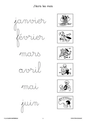 Ecrire les lettres, chiffres, jours, mois en cursive
