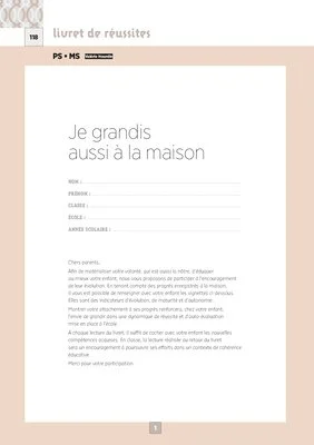 Livret de réussites PS MS à la maison