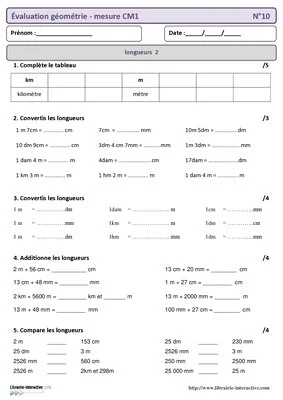 Évaluation géométrie et mesure CM1