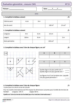 Évaluation géométrie et mesure CM1