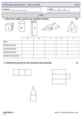 Évaluation géométrie et mesure CM1