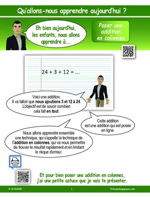 Apprendre à poser une addition en colonnes
