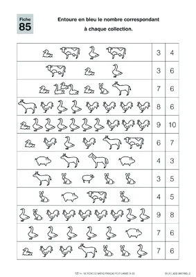 Fiches maths-français GS : les animaux