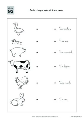 Fiches maths-français GS : les animaux