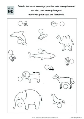 Fiches maths-français GS : les animaux