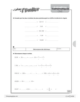 Evaluations mathématiques Cycle 3 (3) / Les nombres décimaux