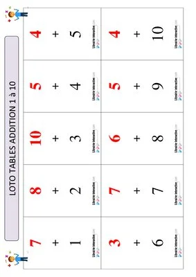 Loto tables d'addition 1 à 10