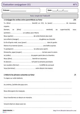 Évaluation bilan conjugaison CE1