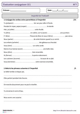 Évaluation bilan conjugaison CE1