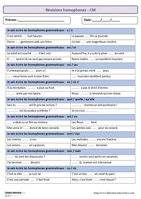 Révision homophones CM1-CM2