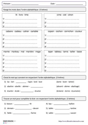 L'ordre alphabétique du CP au CM2