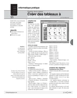 Informatique pour le maître / Tableaux à double entrée