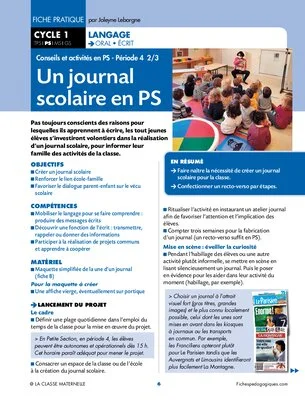 Conseils et activités en PS - Période 4