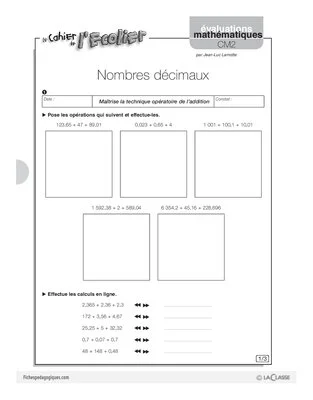 Evaluations mathématiques Cycle 3 (4) / Les nombres décimaux