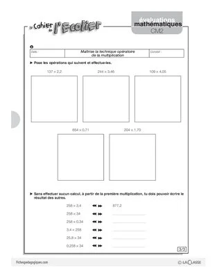 Evaluations mathématiques Cycle 3 (4) / Les nombres décimaux