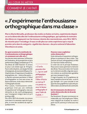 « J'expérimente l'enthousiasme orthographique dans ma classe »
