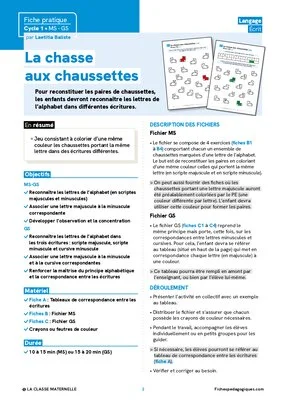 La chasse aux chaussettes : jeu pour apprendre les lettres en MS et GS