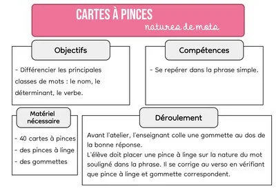 Cartes à pinces - Nature des mots
