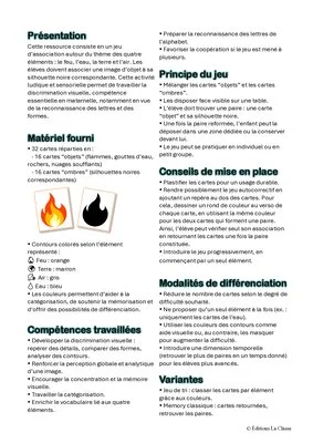 Cartes ombres et objets : Les 4 éléments