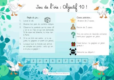 Jeu de l'oie Objectif 10 : apprendre les compléments à 10
