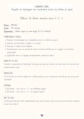 J'ai… Qui a… ? – Langage oral autour du sport