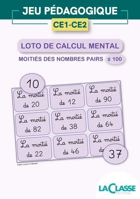 Loto de calcul mental moitié des nombres pairs ≤ 100