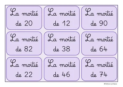 Loto de calcul mental moitié des nombres pairs ≤ 100