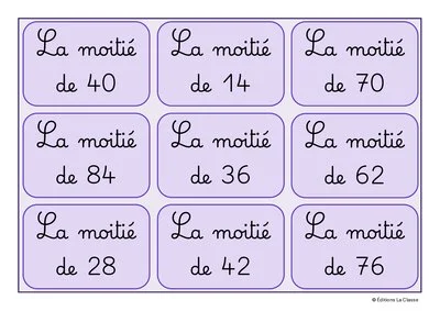 Loto de calcul mental moitié des nombres pairs ≤ 100