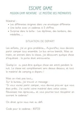 Mission Camp Aventure : le mystère des préparatifs