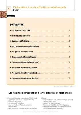 Programmation ÉVAR Cycle 1 (PS, MS, GS)