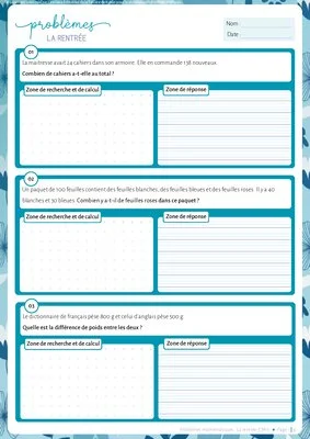 Problèmes CM1 de la rentrée : exercices d'additions et de soustractions